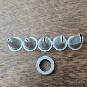 Aluminum Icing Piping Tips and Coupler Ring Vtg Set of 6 Cake Decorating